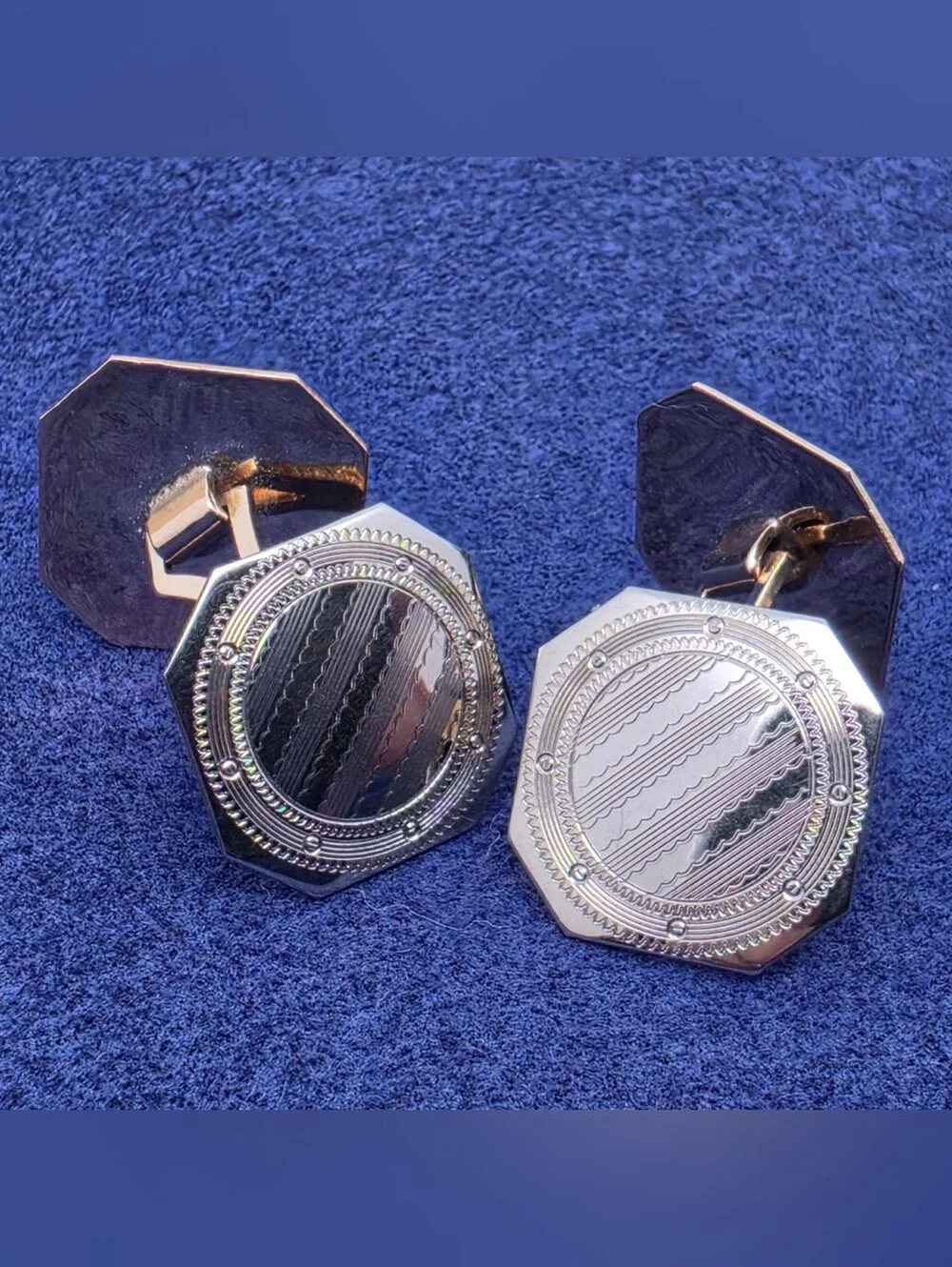 Vintage Art Deco 10k White Gold Octagonal Cufflinks